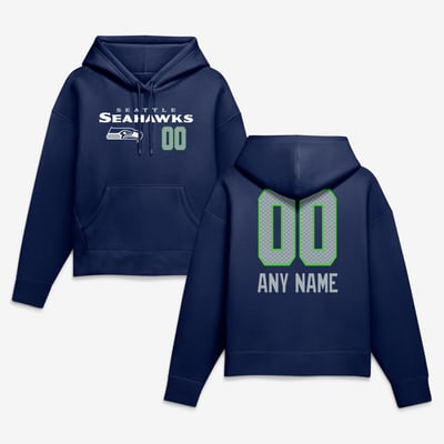 Seattle Seahawks Women's Touchdown Wordmark Personalized Name & Number Hoodie - College Navy
