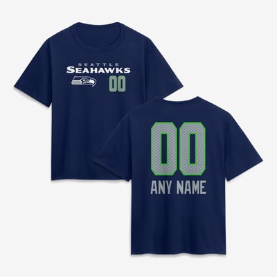 Seattle Seahawks Women's Touchdown Wordmark Personalized Name & Number T-Shirt - College Navy