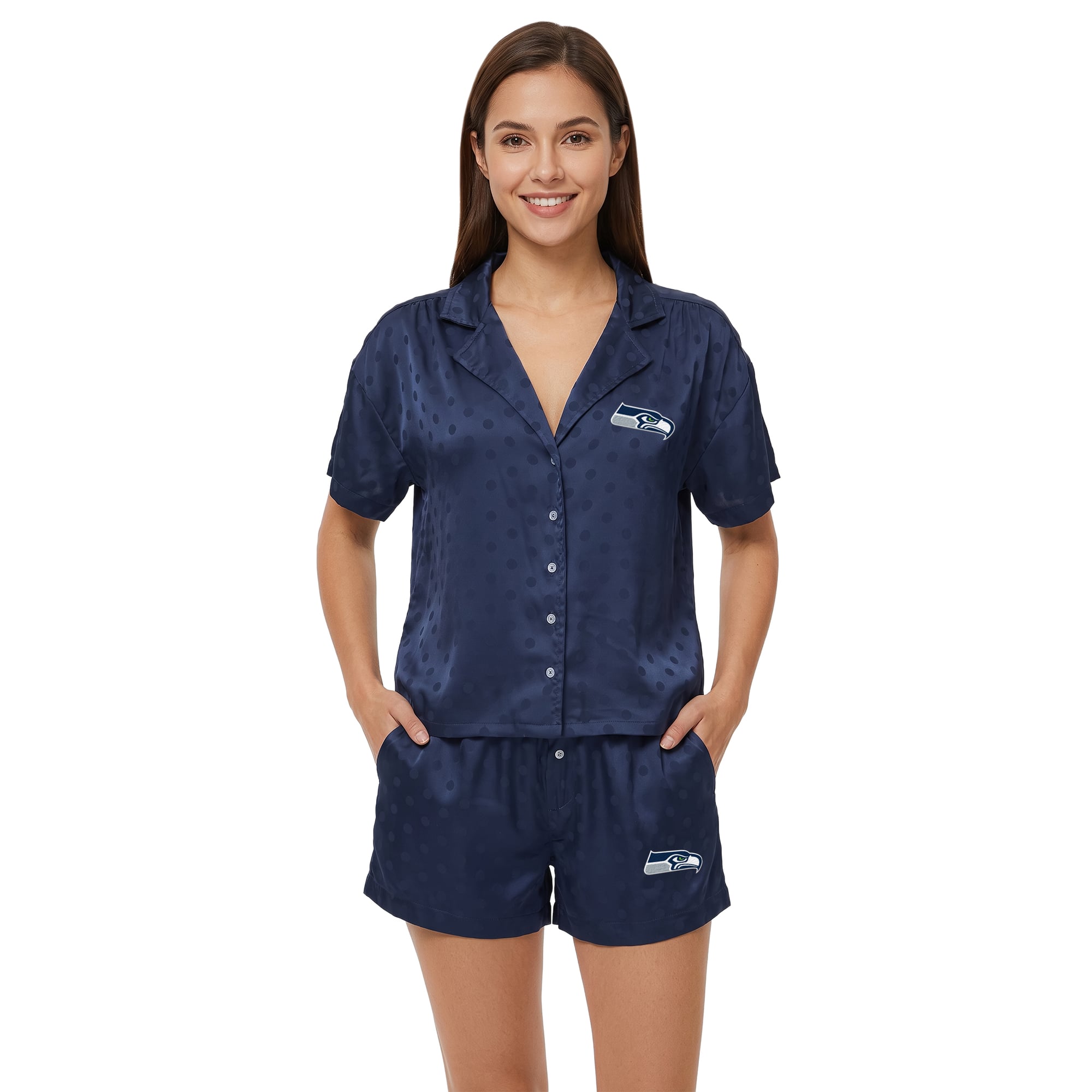 Women's Concepts Sport  College Navy Seattle Seahawks Wink Dot Satin Jacquard Sleep Set