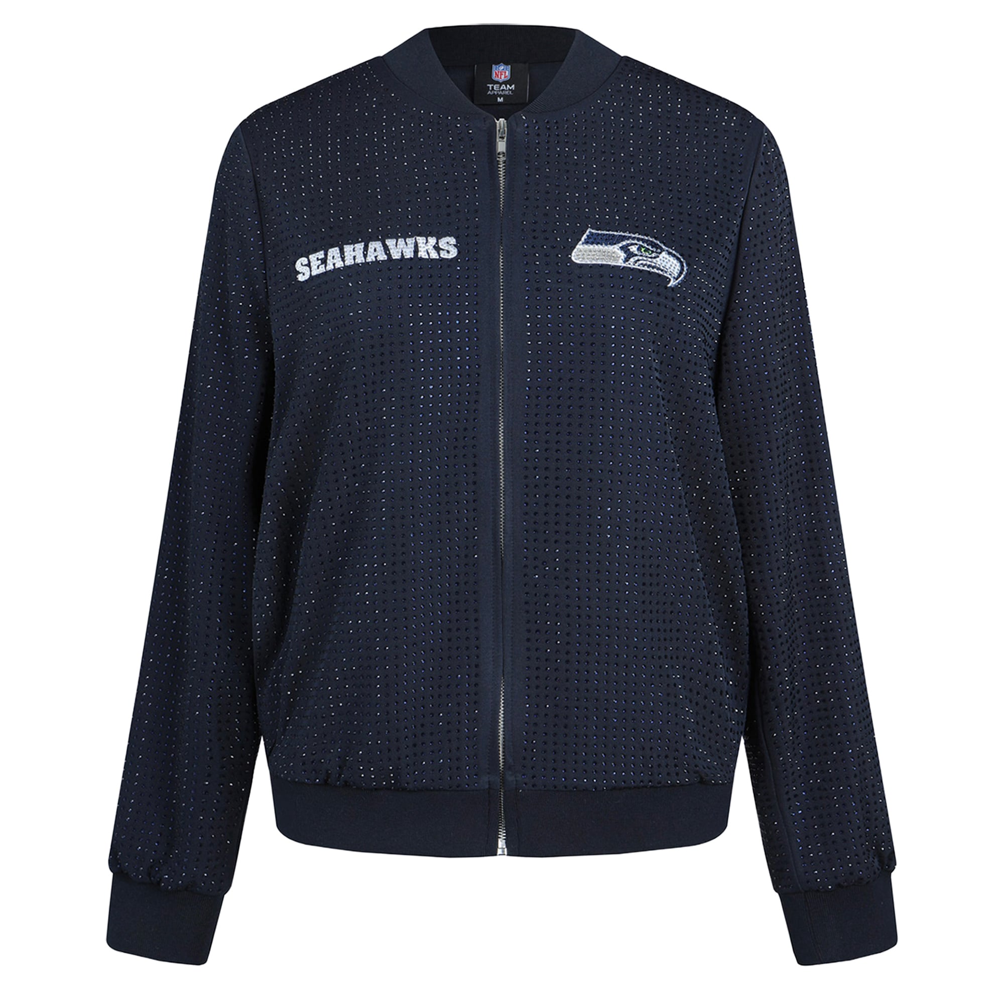 Veste bomber zippée intégrale FABGATING by Cuce College Navy Seattle Seahawks Crystal pour femme