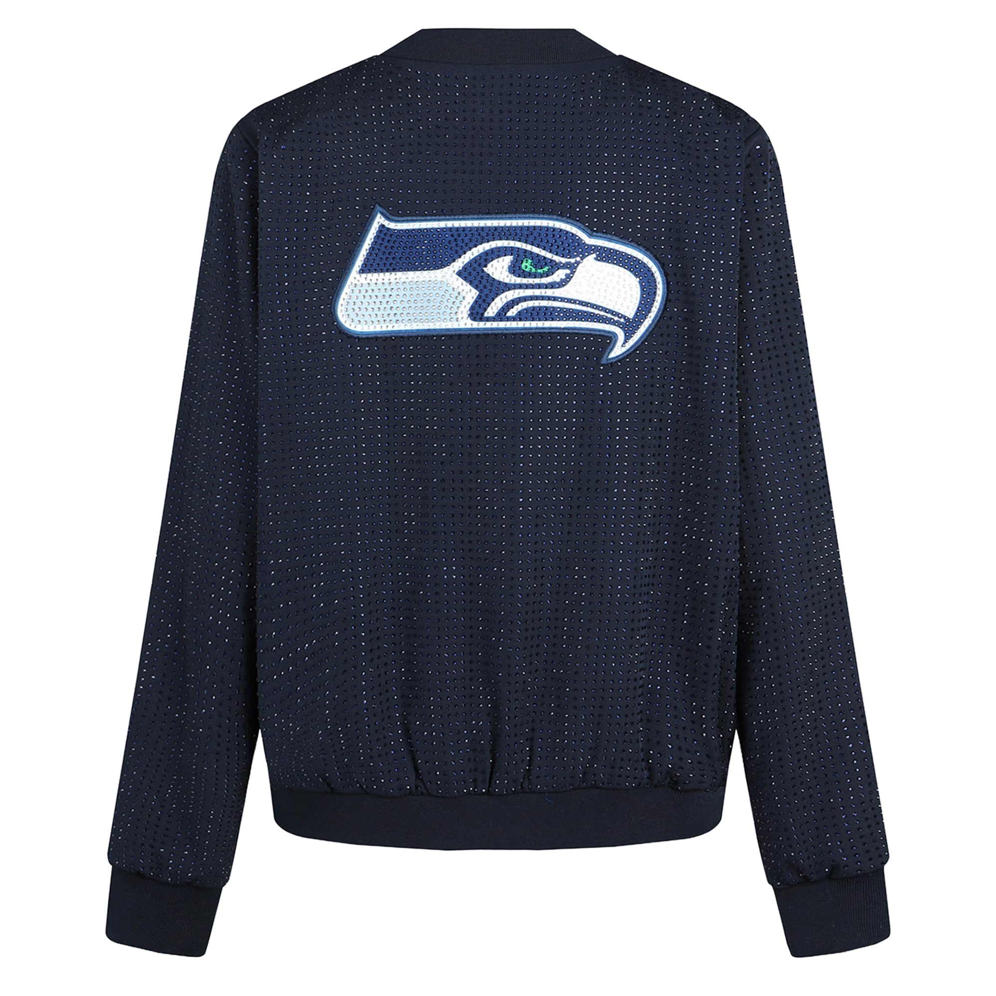 Veste bomber zippée intégrale FABGATING by Cuce College Navy Seattle Seahawks Crystal pour femme
