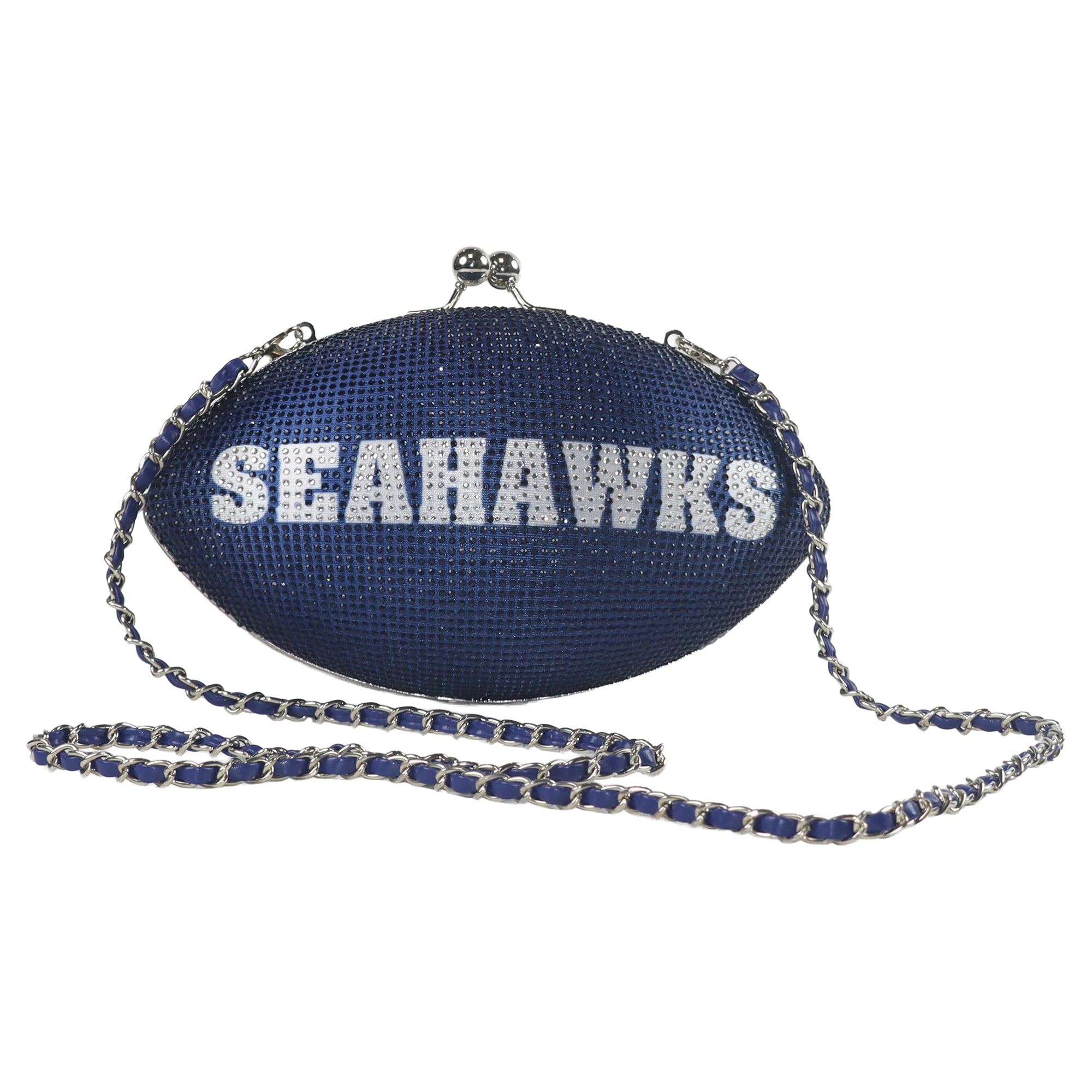 Sac à main FABGATING by Cuce pour femme, couleur marine, Seattle Seahawks, avec cristaux, style football américain.