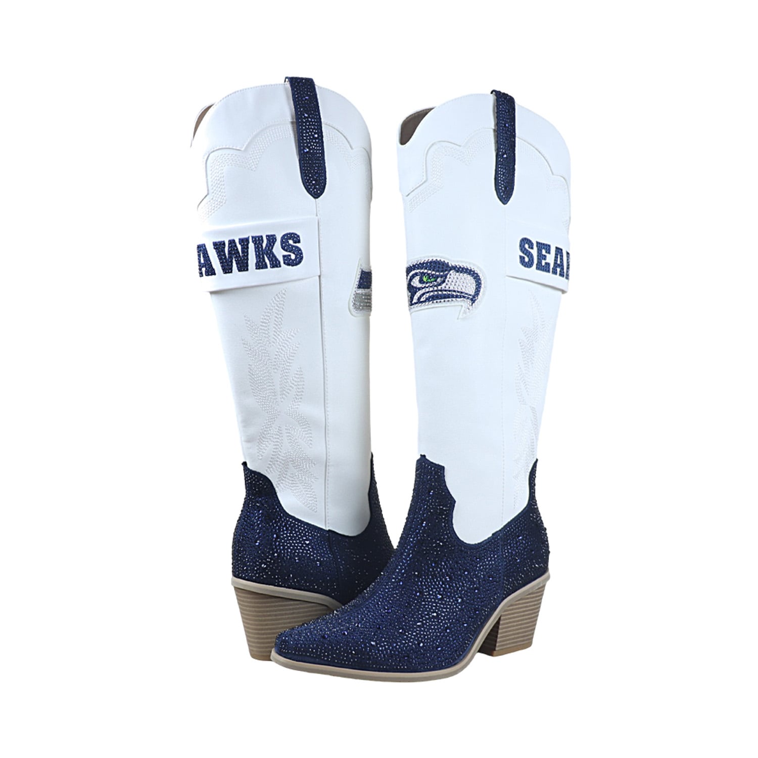 Bottes de cowboy blanches FABGATING by Cuce Seattle Seahawks à cristaux pour femmes