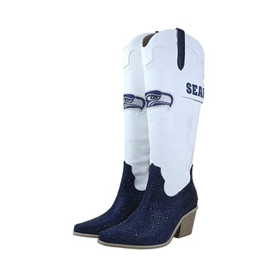  Seattle Seahawks FABGATING by Cuce Women's Crystal Cowboy Boots - White