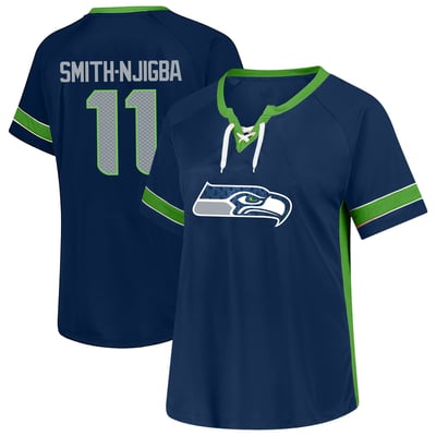 Jaxon Smith-Njigba Seattle Seahawks Fanatics Women's Plus Size Lace Bling Name & Number T-Shirt - College Navy
