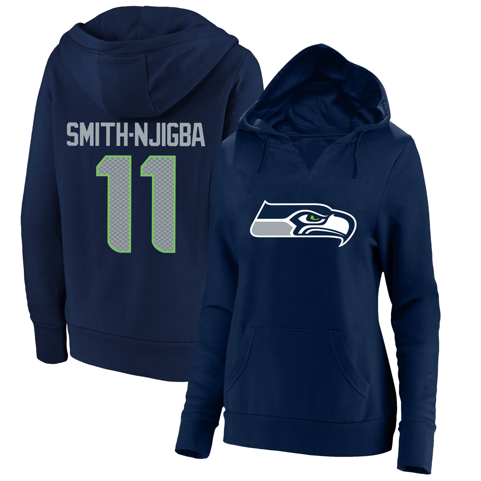 Women's Fanatics Jaxon Smith-Njigba College Navy Seattle Seahawks Plus Player Name & Number Notch Neck Hoodie