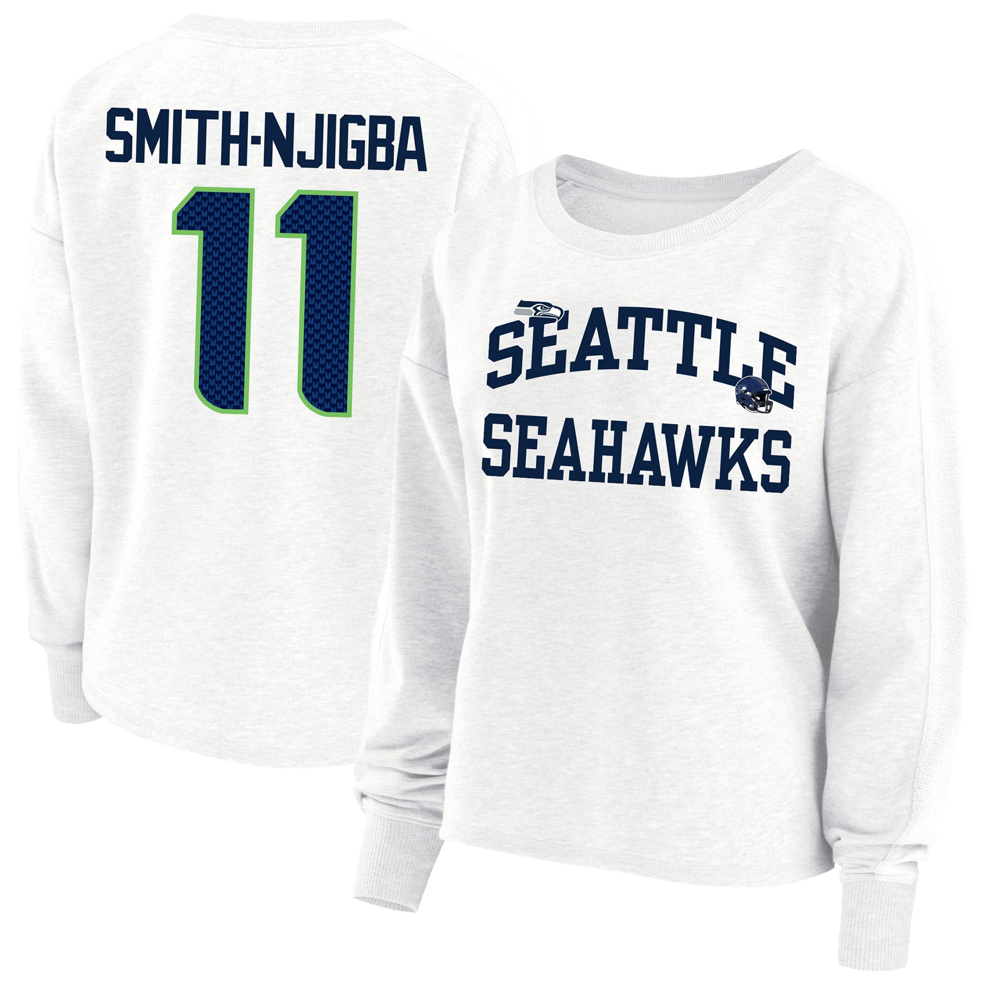 Women's Fanatics Jaxon Smith-Njigba White Seattle Seahawks Plus Oversized Name & Number Sweatshirt