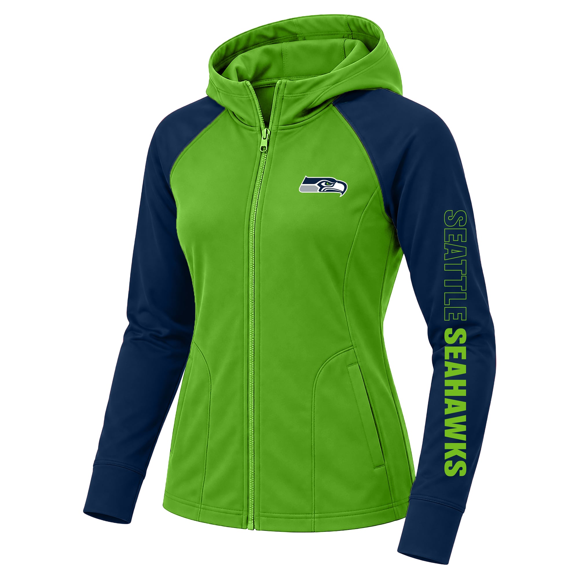 Sweat à capuche zippé Fanatics vert fluo pour femme, Seattle Seahawks, grande taille, Cornerback Blitz