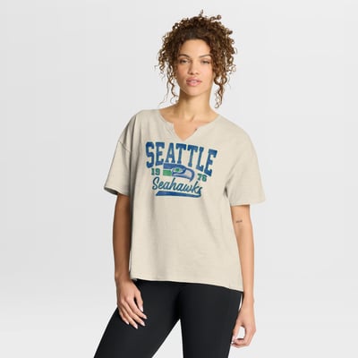 Seattle Seahawks Fanatics Women's Heritage Stadium Slub Boxy T-Shirt - Tan