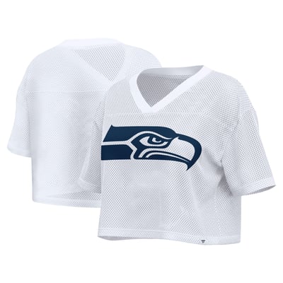 Seattle Seahawks Fanatics Women's Oversized Mesh Cropped V-Neck Jersey - White