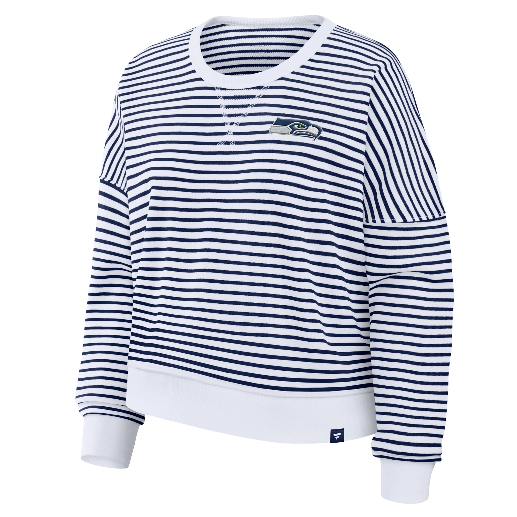 Women's Fanatics White/College Navy Seattle Seahawks Striped Oversized French Terry Sweatshirt
