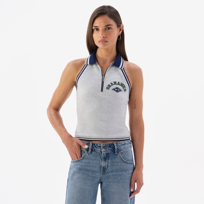 Seattle Seahawks Off Season Women's Collared Halter Top - Heather Gray