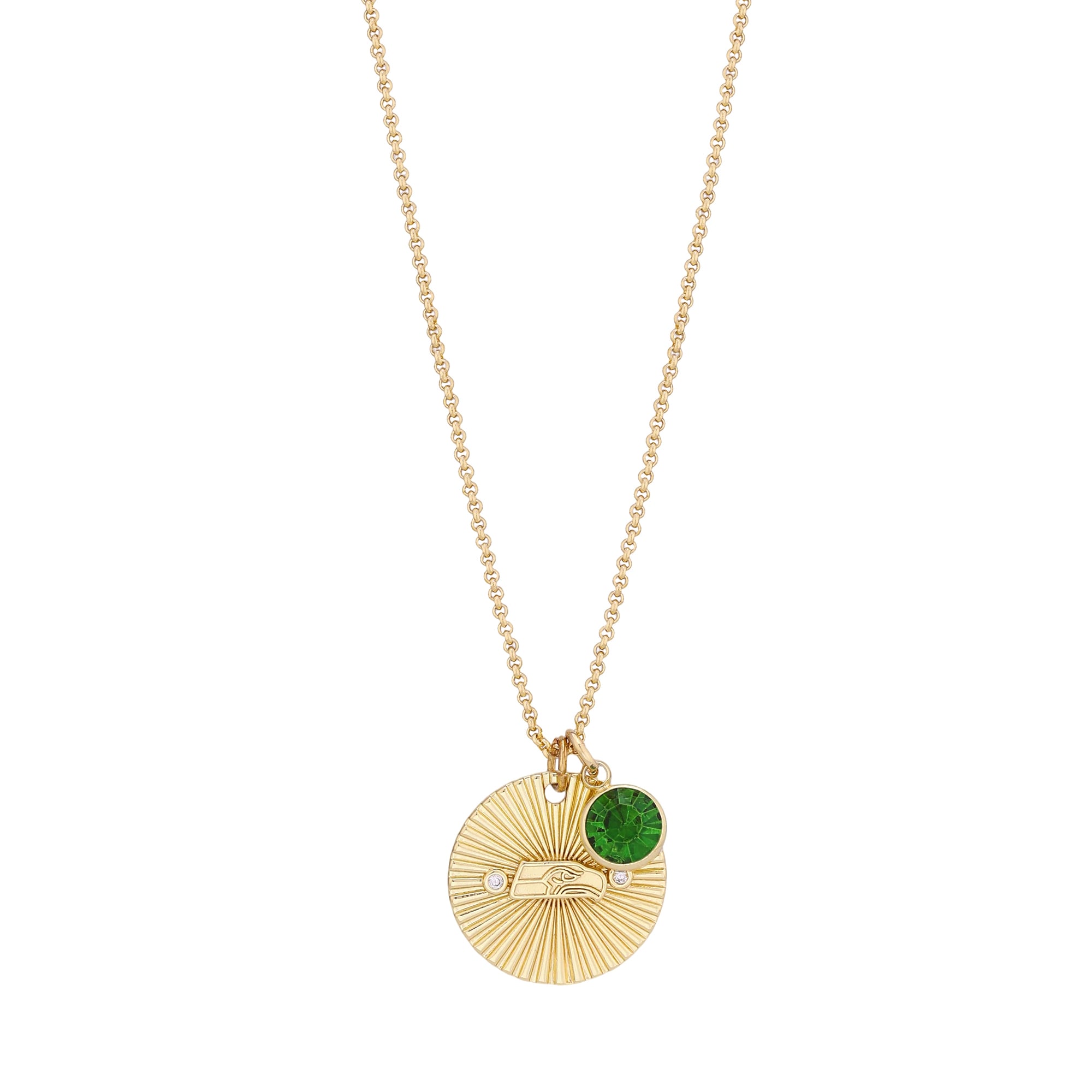 Collier pour femme LUV AJ Gold Seattle Seahawks avec pendentif spirale et pierre