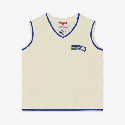 Seattle Seahawks Mitchell & Ness Women's Retro Roots V-Neck Sweater Vest - Cream