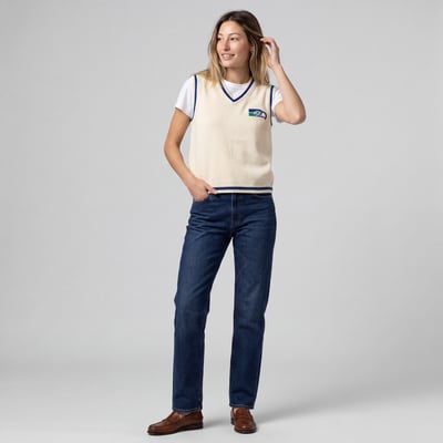 Seattle Seahawks Mitchell & Ness Women's Retro Roots V-Neck Sweater Vest - Cream