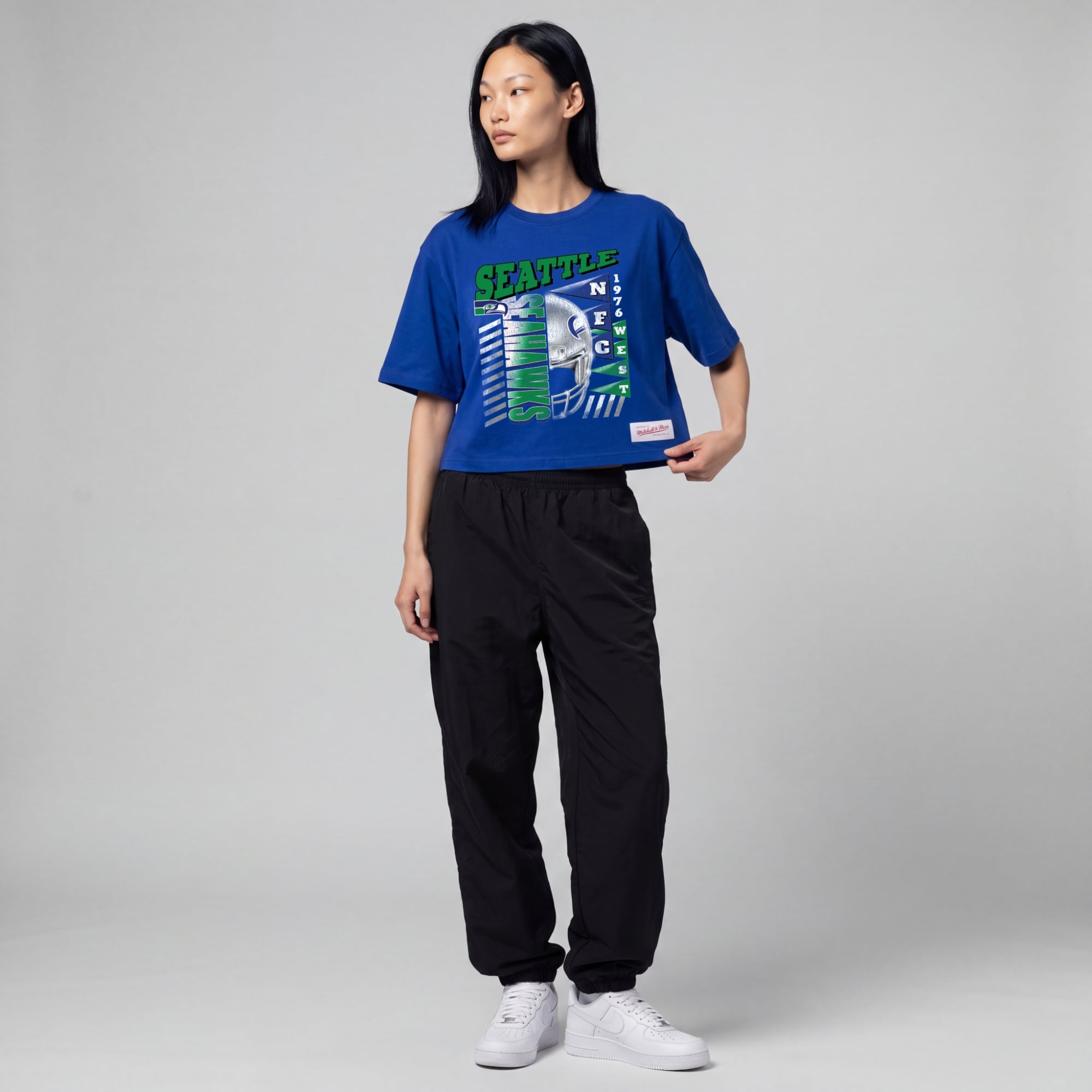 Women's Mitchell & Ness  Royal Seattle Seahawks Street Graphic Boxy Cropped T-Shirt