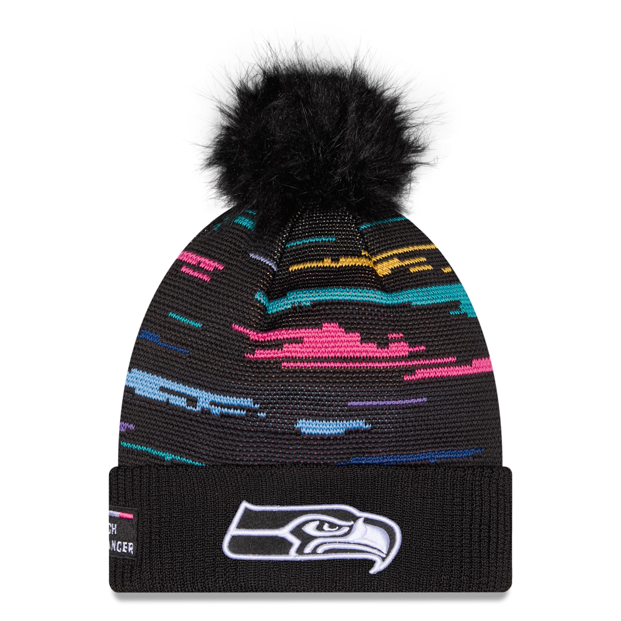 Women's New Era Black Seattle Seahawks 2026 NFL Crucial Catch Cuffed Knit Hat with Pom
