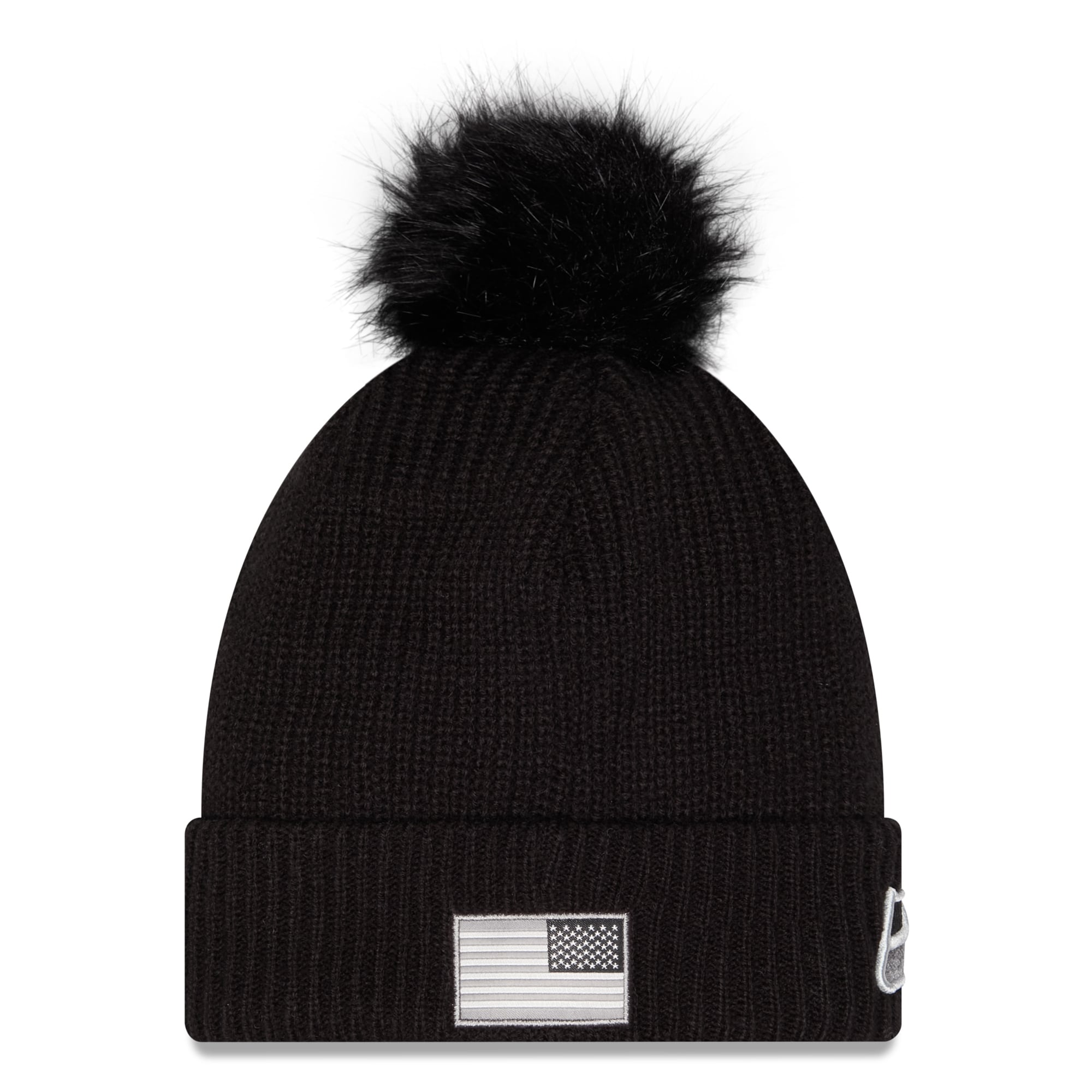Bonnet à revers New Era noir Seattle Seahawks 2026 Salute To Service pour femme, avec pompon