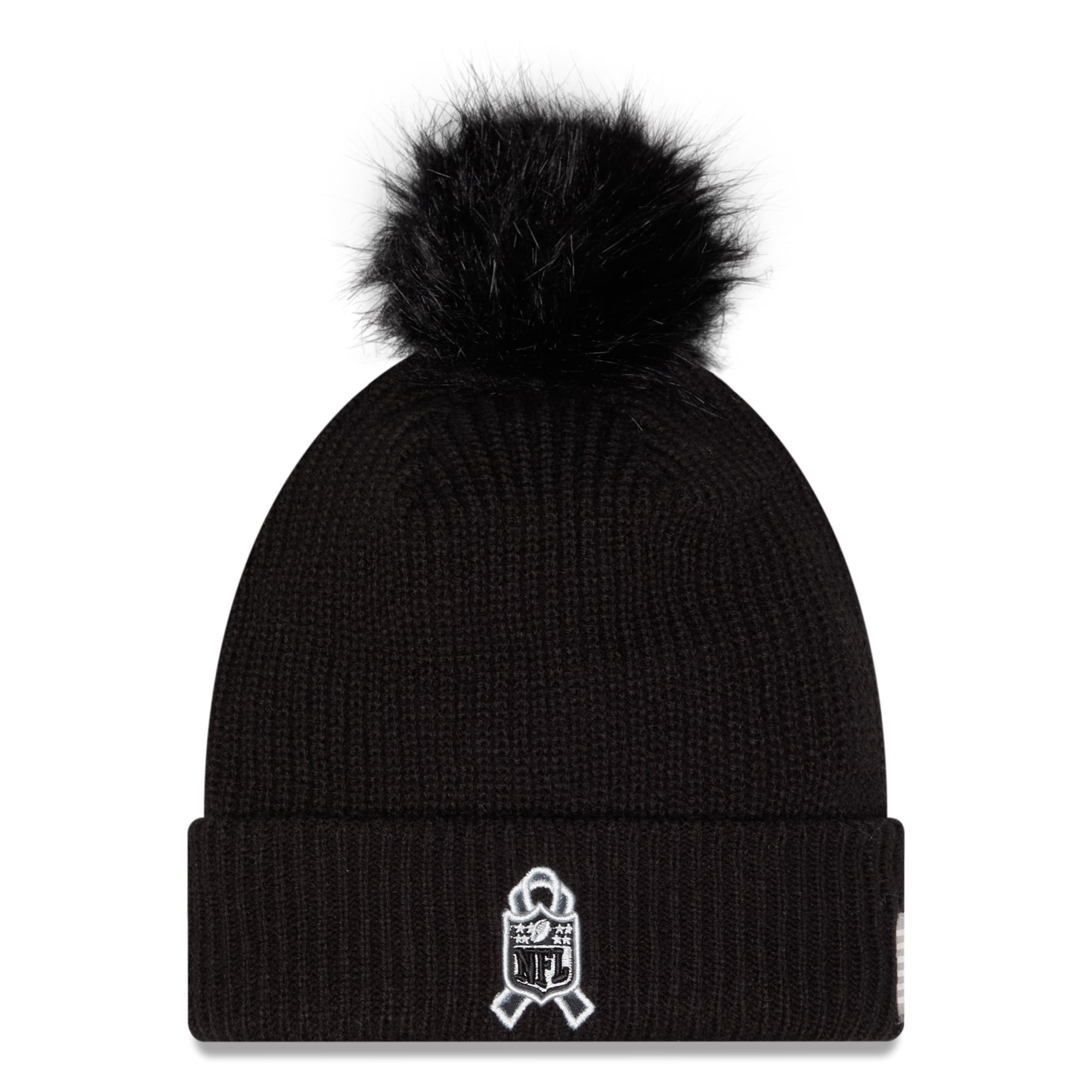 Bonnet à revers New Era noir Seattle Seahawks 2026 Salute To Service pour femme, avec pompon