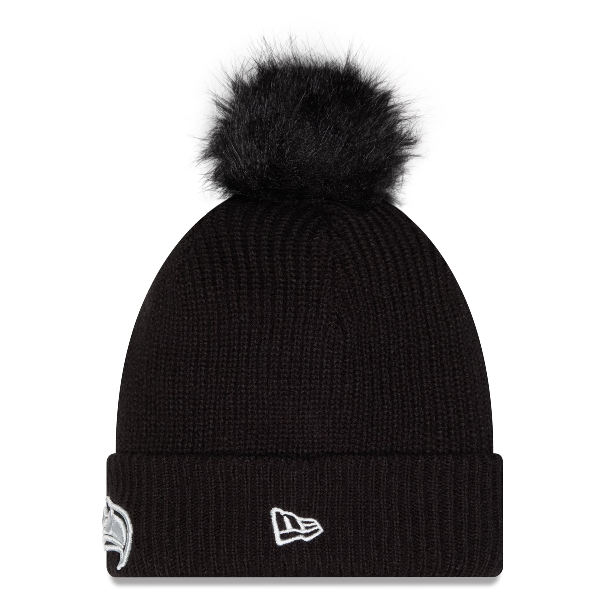 Bonnet à revers New Era noir Seattle Seahawks 2026 Salute To Service pour femme, avec pompon