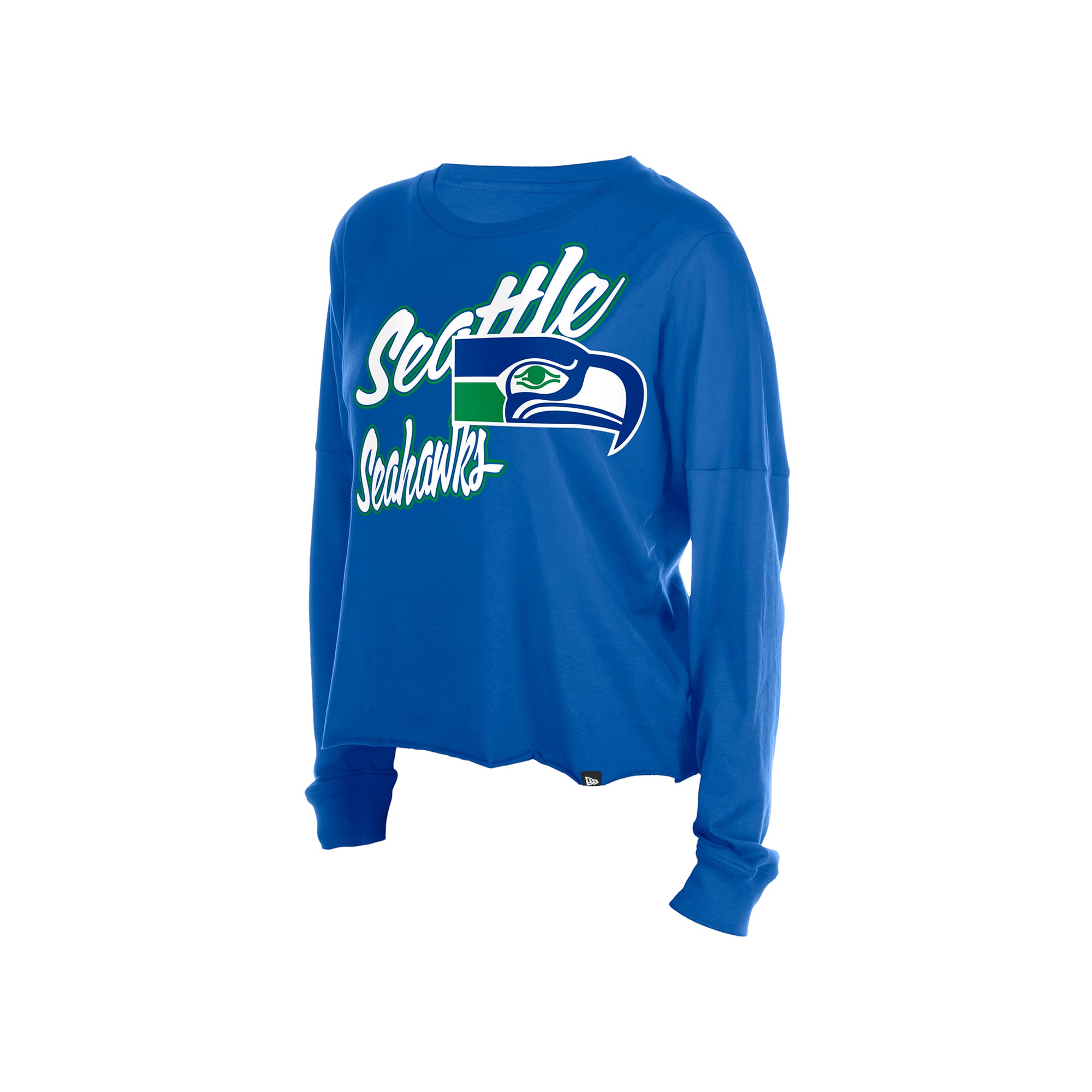T-shirt court oversize à manches longues New Era bleu Seattle Seahawks pour femme