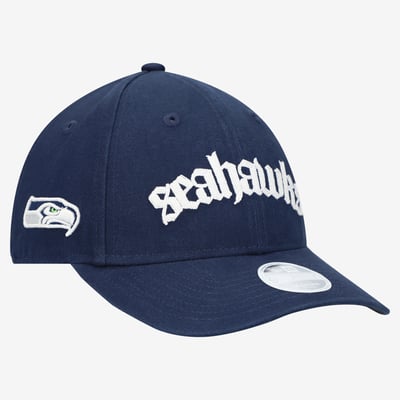 Seattle Seahawks New Era Women's Gothic Font 9FORTY M-Crown Adjustable Hat - College Navy
