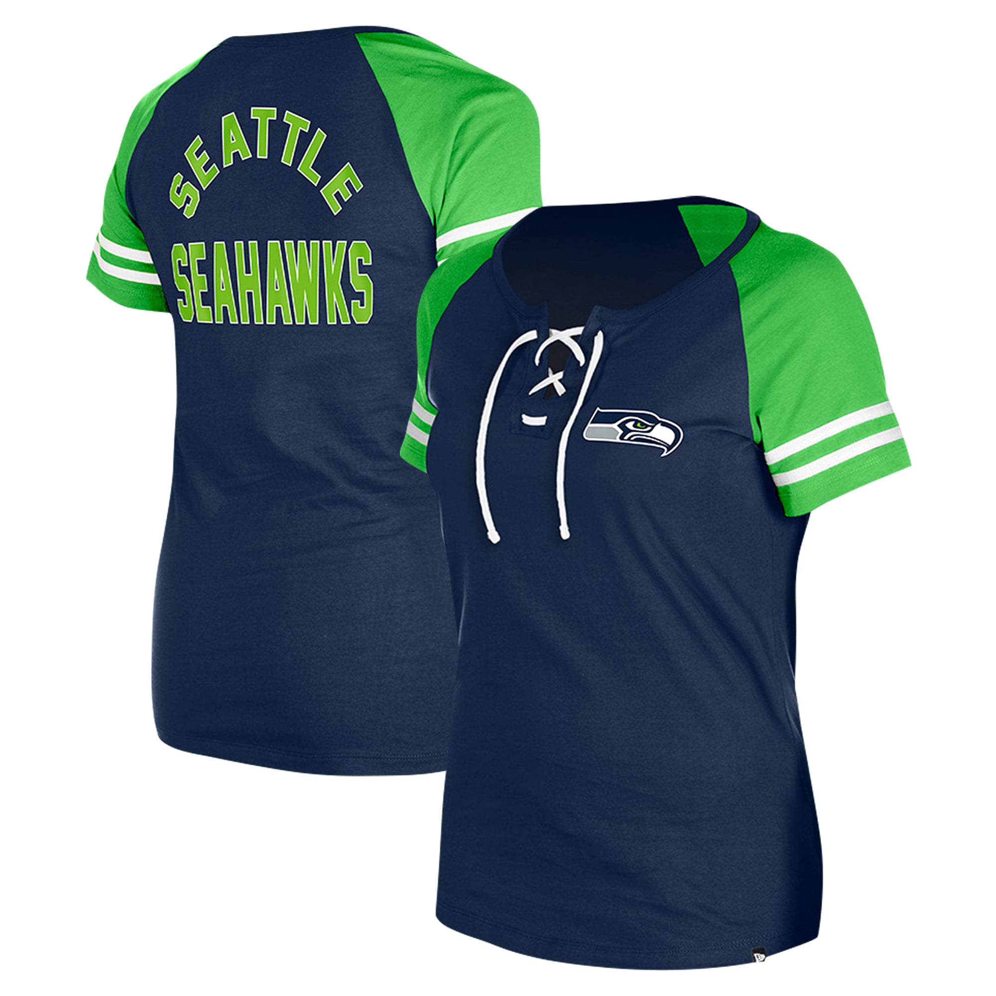 T-shirt raglan à lacets New Era College Navy Seattle Seahawks pour femme