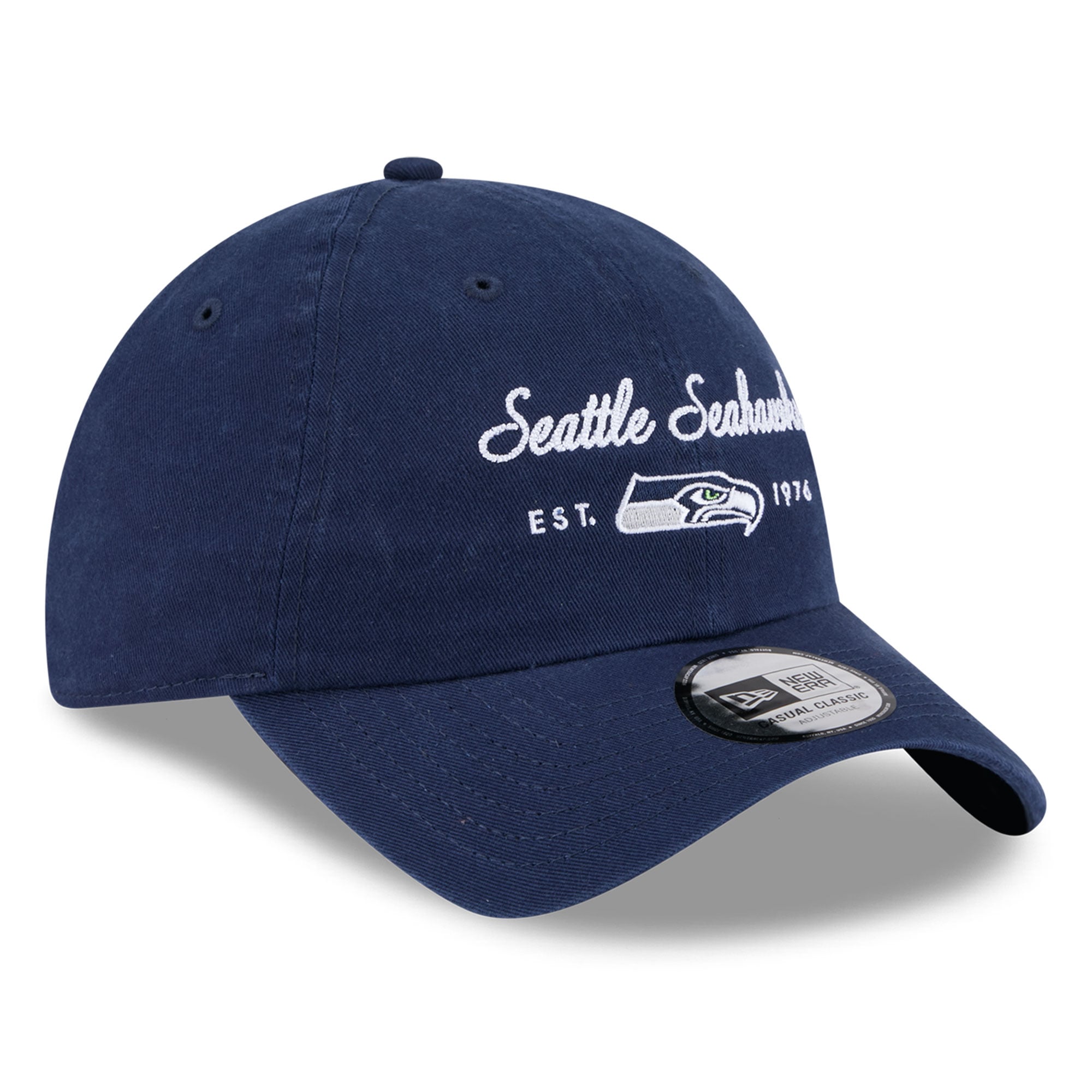 Women's New Era College Navy Seattle Seahawks Script Casual Classic Adjustable Hat