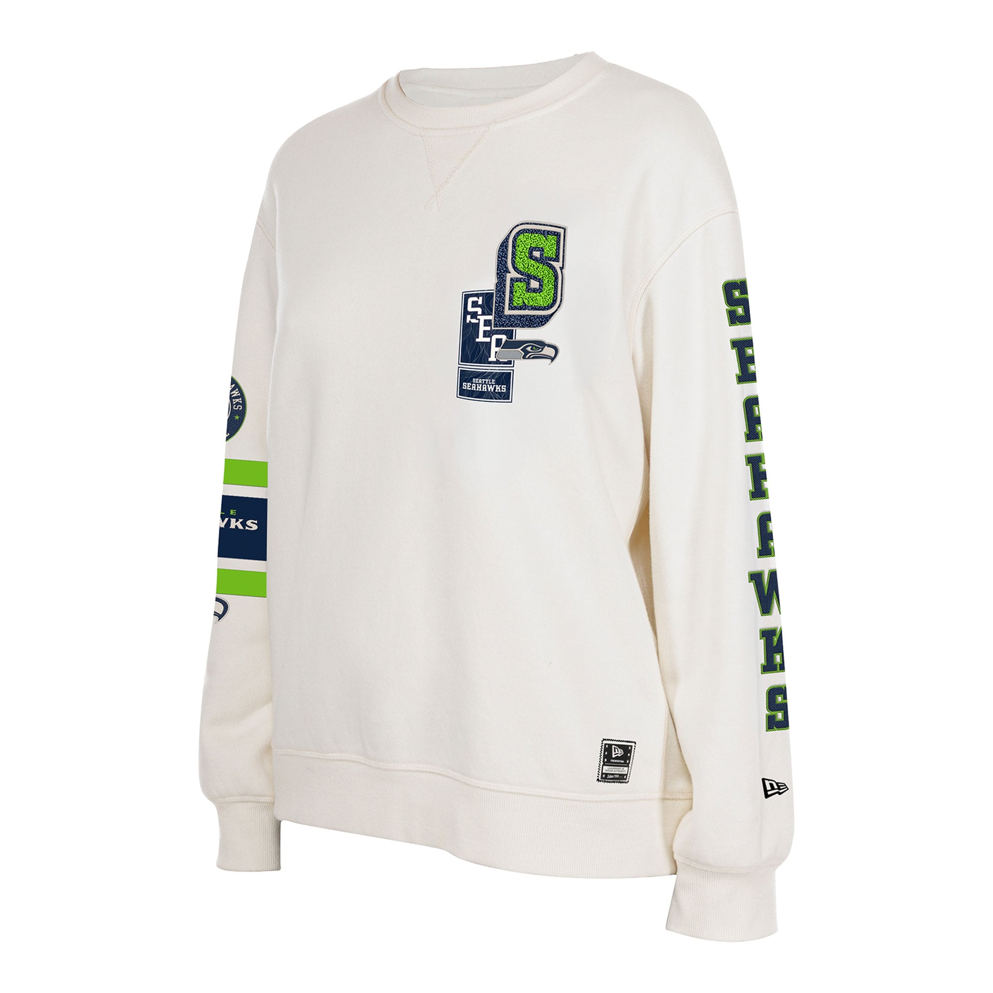 Sweat-shirt à col rond New Era crème Seattle Seahawks pour femme