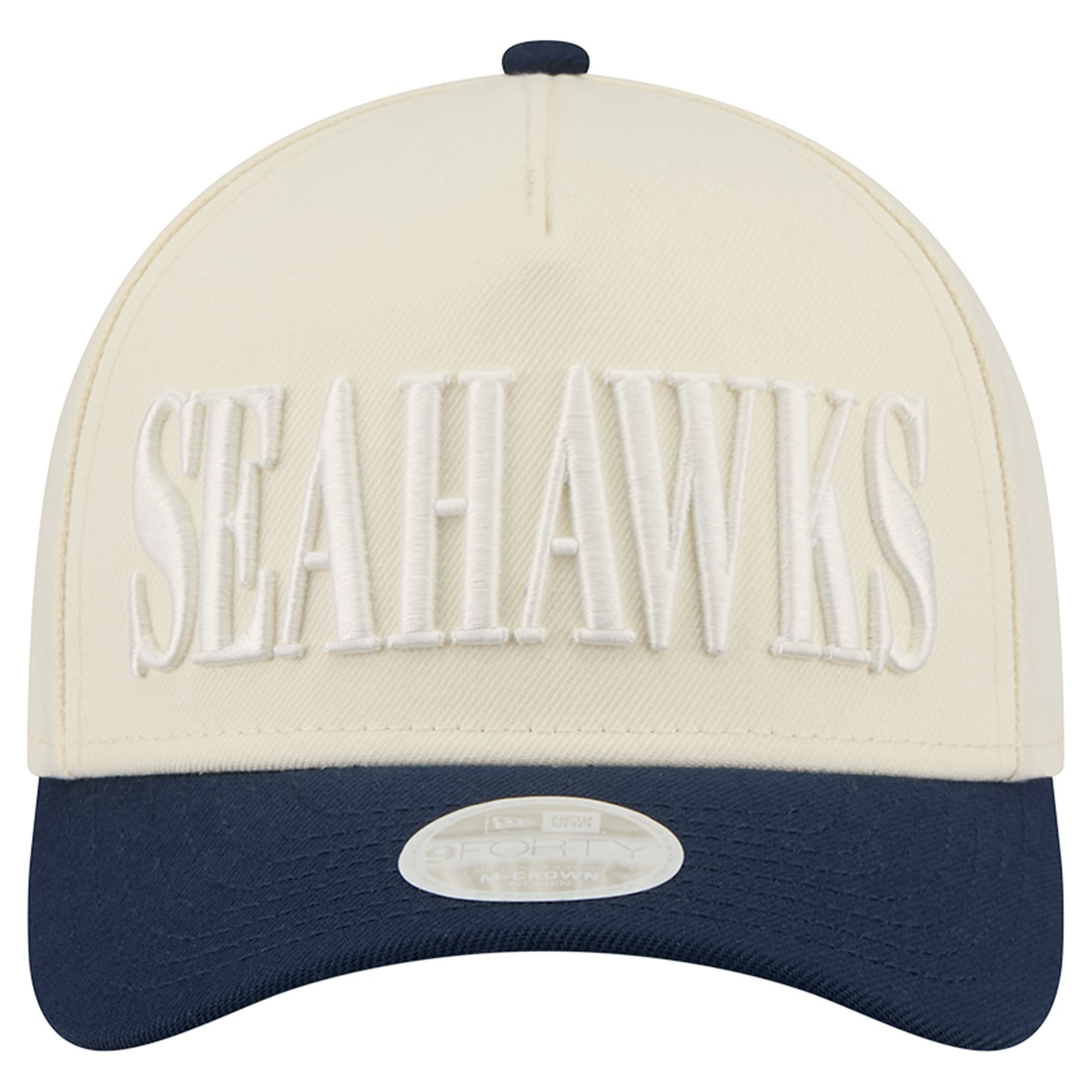 Women's New Era Cream/College Navy Seattle Seahawks Tonal A-Frame 9FORTY Adjustable Hat