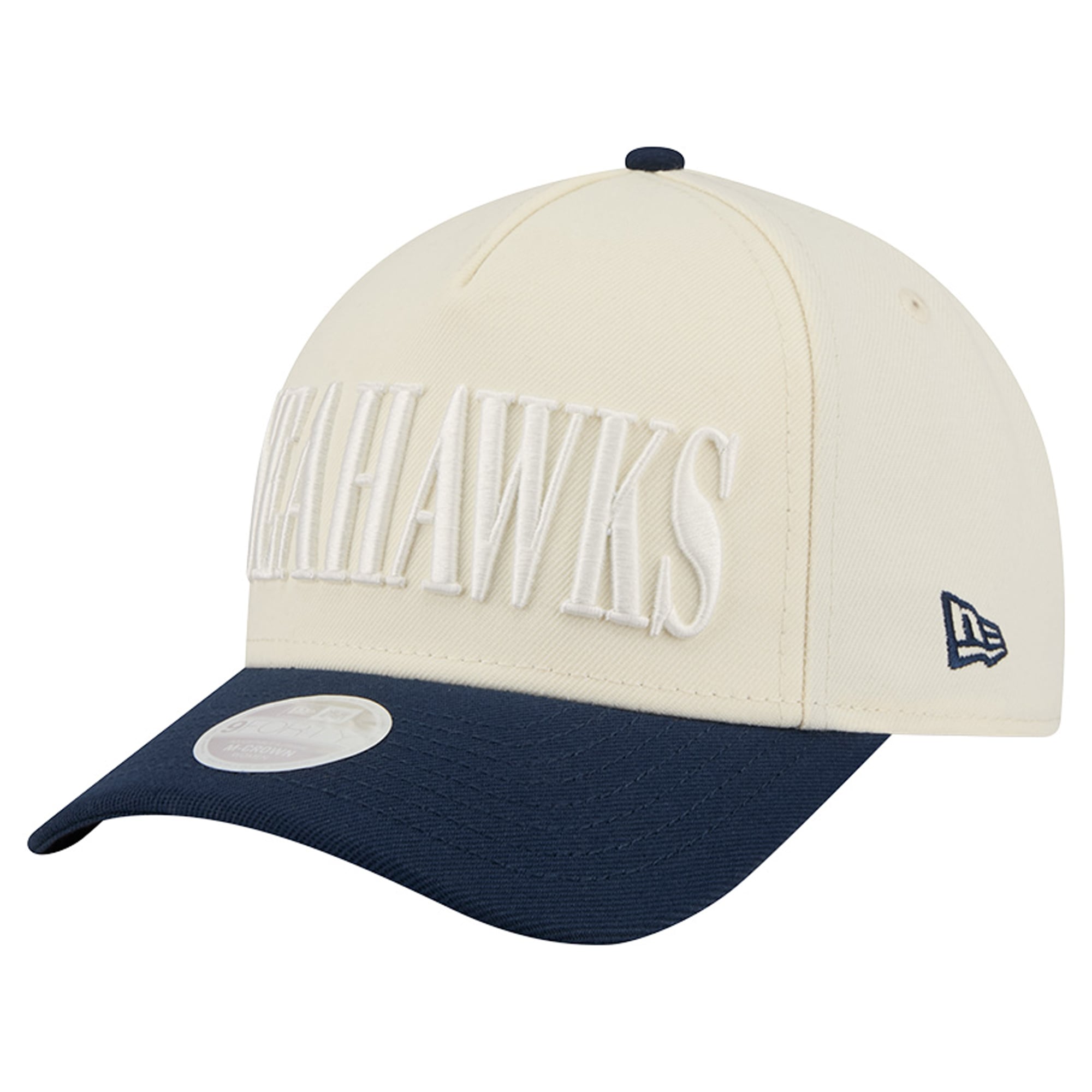 Women's New Era Cream/College Navy Seattle Seahawks Tonal A-Frame 9FORTY Adjustable Hat