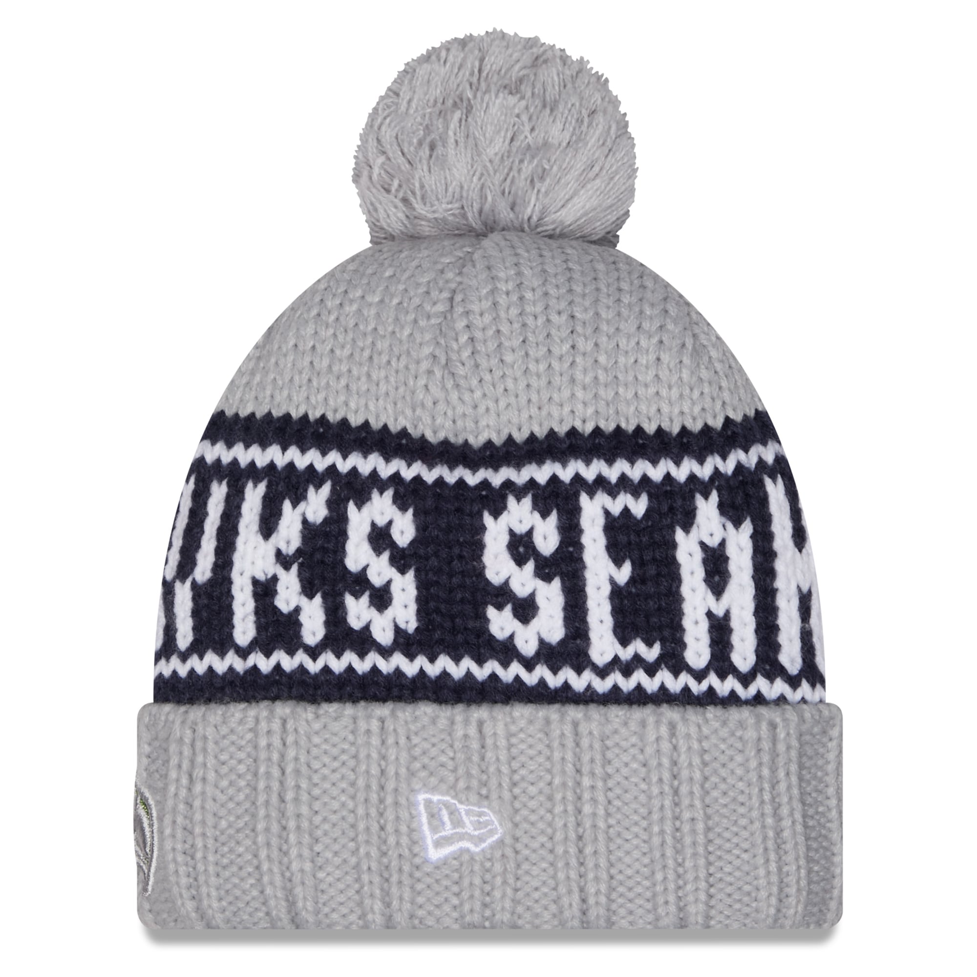 Women's New Era Gray Seattle Seahawks Rivalries Collection Cuffed Knit Hat with Pom