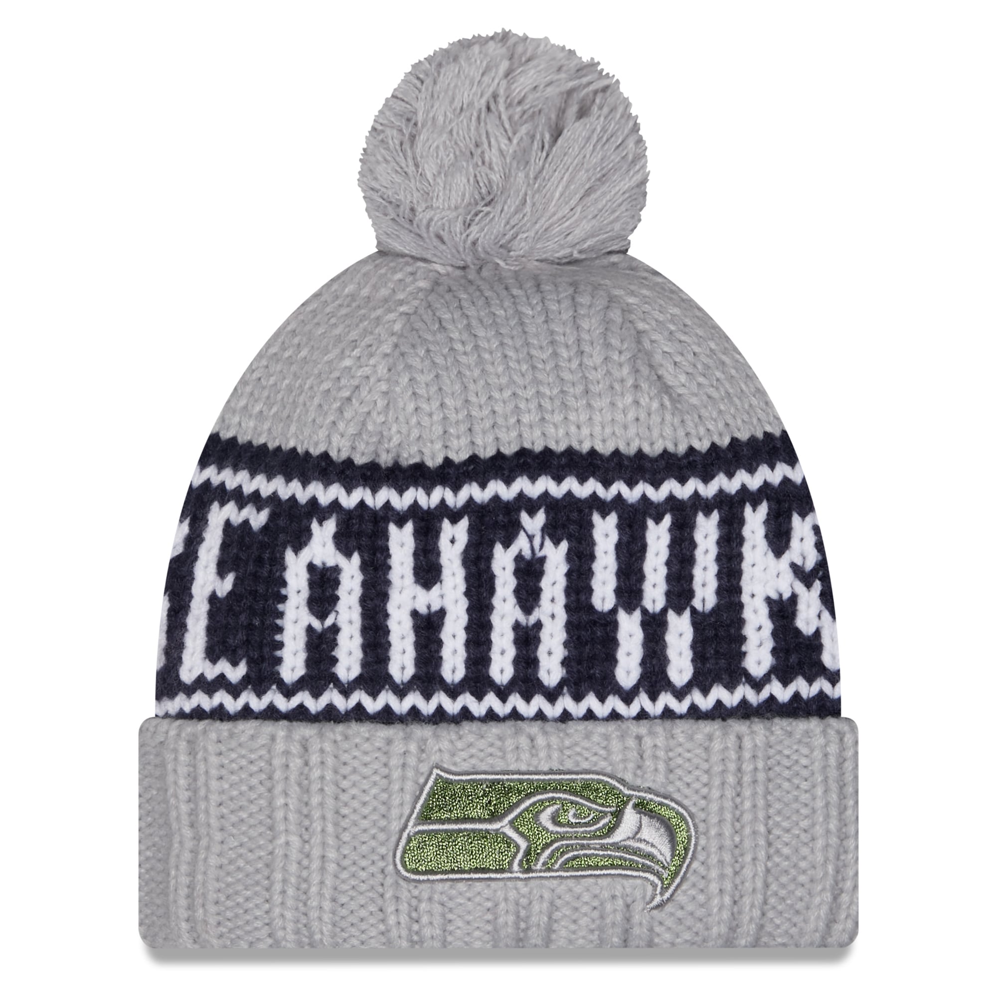 Women's New Era Gray Seattle Seahawks Rivalries Collection Cuffed Knit Hat with Pom