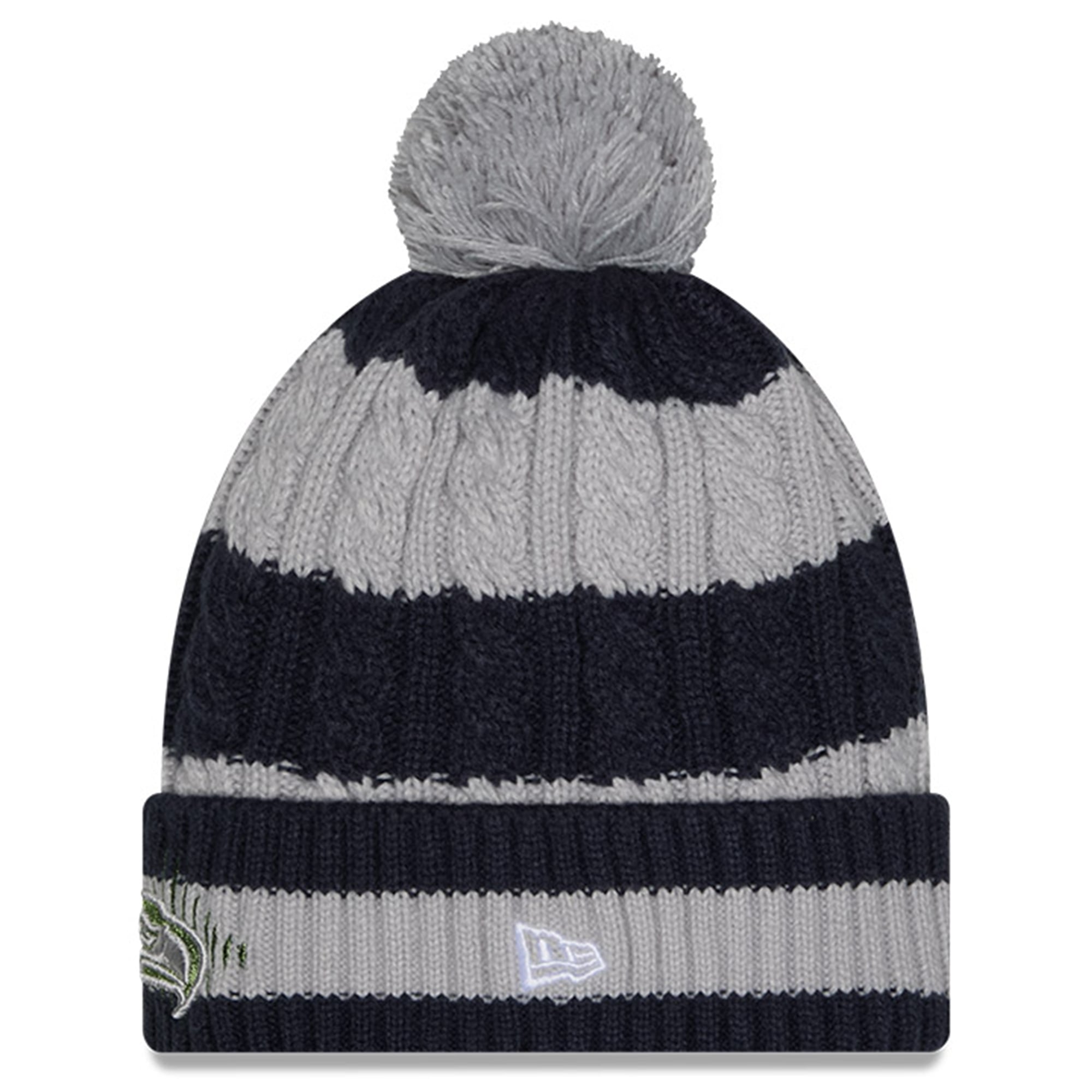 Women's New Era Gray Seattle Seahawks Rivalries Collection Fan Pack Braided Cuffed Knit Hat with Pom
