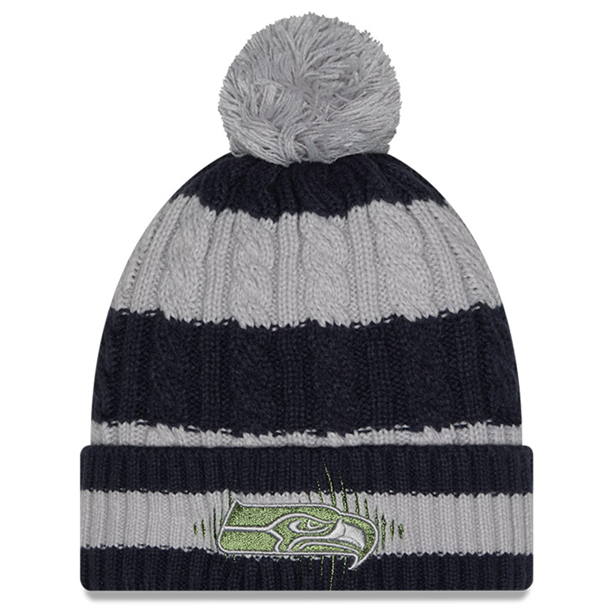 Women's New Era  Gray Seattle Seahawks Rivalries Collection Fan Pack Braided Cuffed Knit Hat with Pom