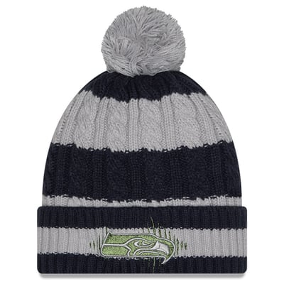  Seattle Seahawks New Era Women's Rivalries Collection Fan Pack Braided Cuffed Knit Hat with Pom - Gray