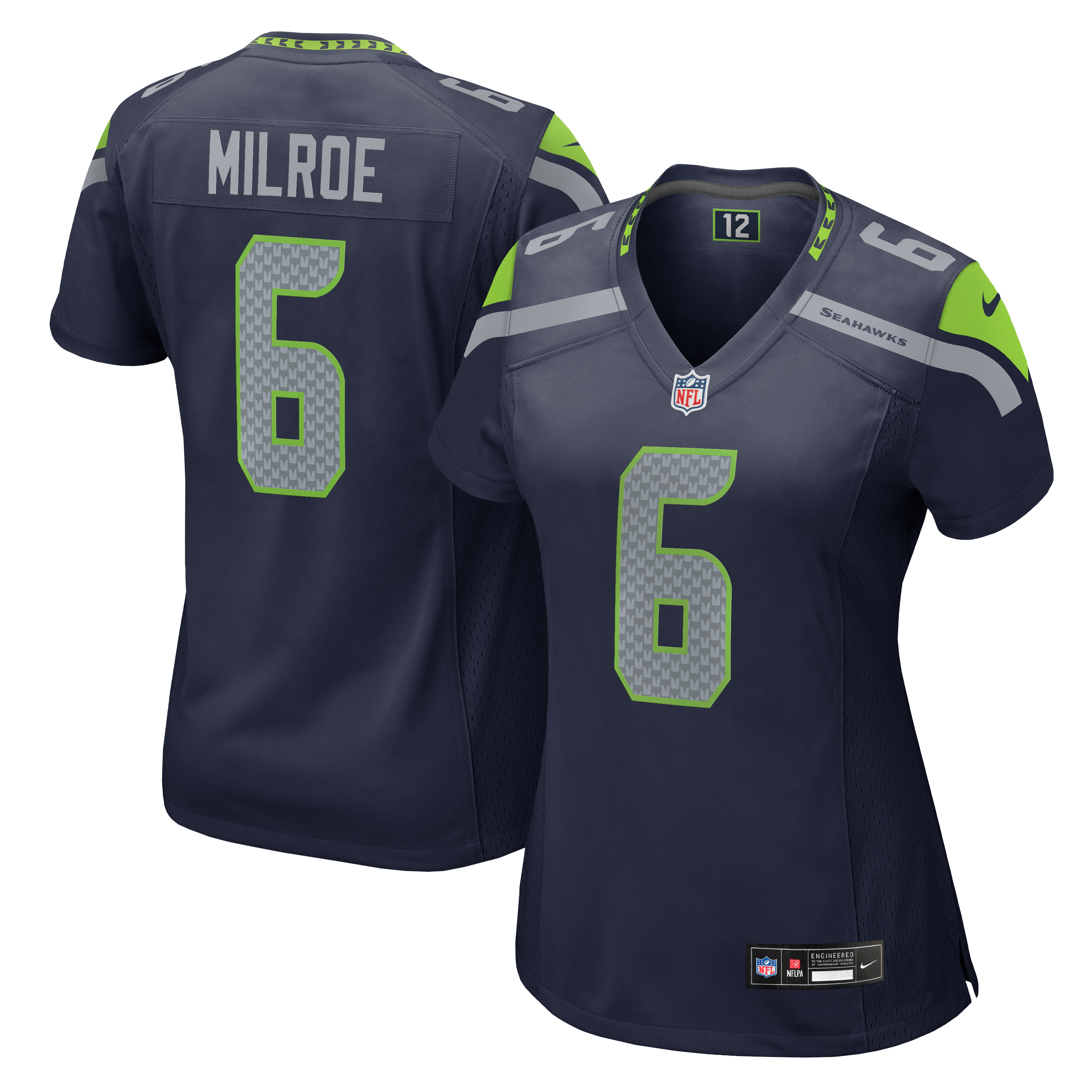 Maillot de match Nike Jalen Milroe College Navy Seattle Seahawks pour femme