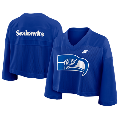 Seattle Seahawks Nike Women's Rewind Cropped Mesh Dri-FIT Fashion Jersey - Royal