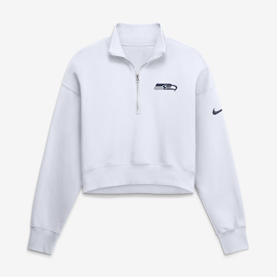 Sweat-shirt court à col zippé Nike Seattle Seahawks pour femme, coupe oversize, en polaire Phoenix, blanc
