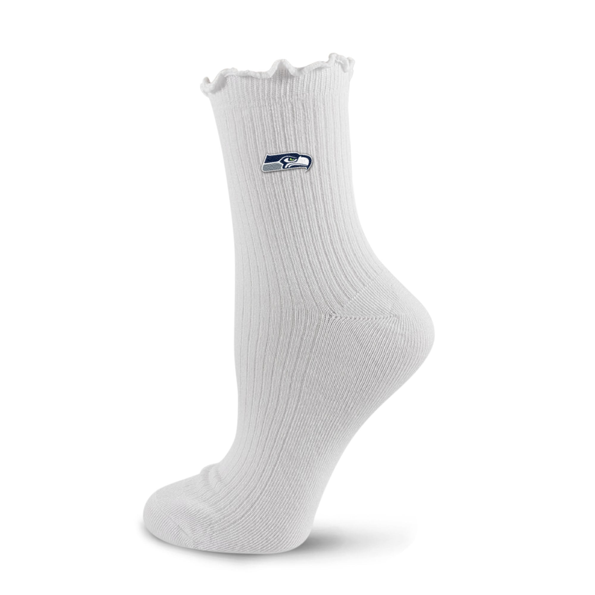 Women's PRO Compression White Seattle Seahawks Logo Lettuce Hem Quarter Socks