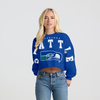 Seattle Seahawks Spirit Jersey Women's Cropped Long Sleeve T-Shirt - Royal