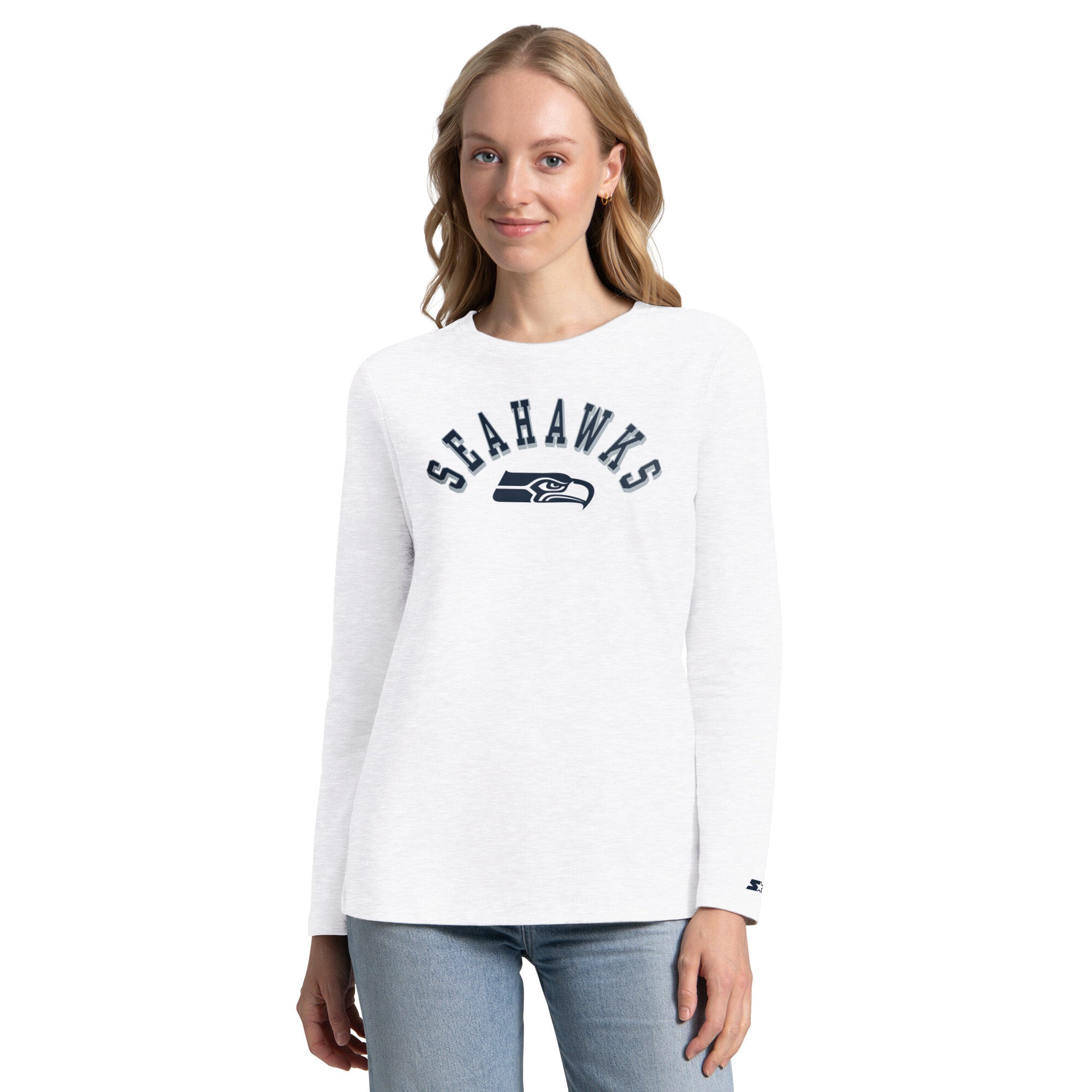 Pack de t-shirts à manches courtes et longues Starter College pour femmes, bleu marine/gris cendré, Seattle Seahawks