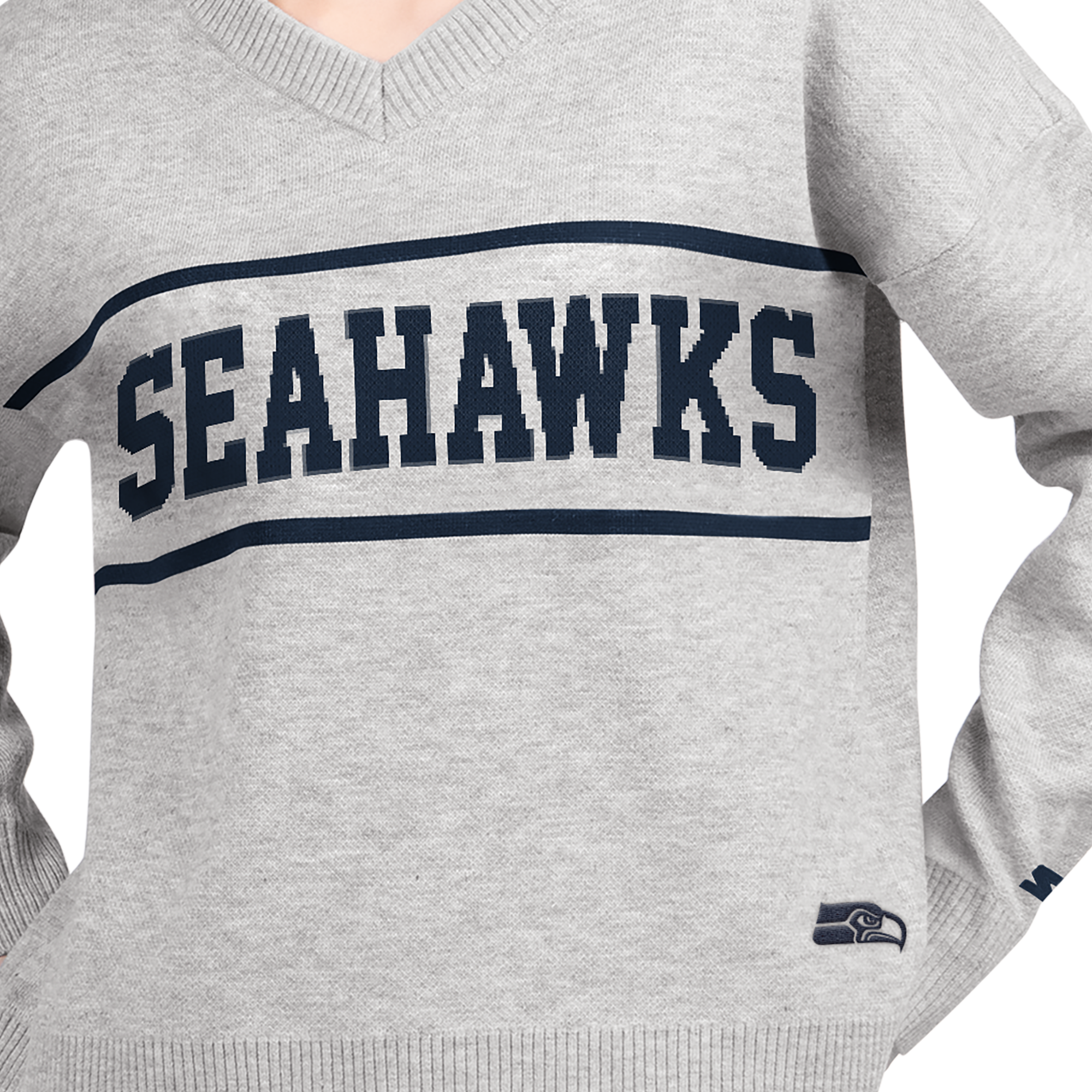 Pull à col en V Starter gris pour femme, Seattle Seahawks Best Shot