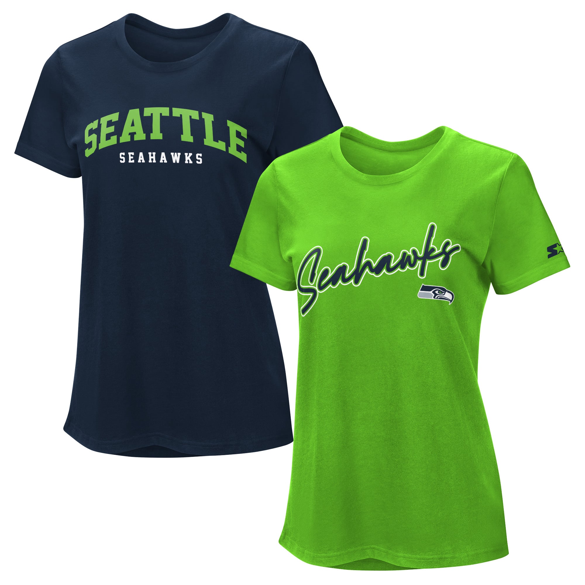 Pack de t-shirts Starter pour femmes, bleu marine/vert fluo, Seattle Seahawks