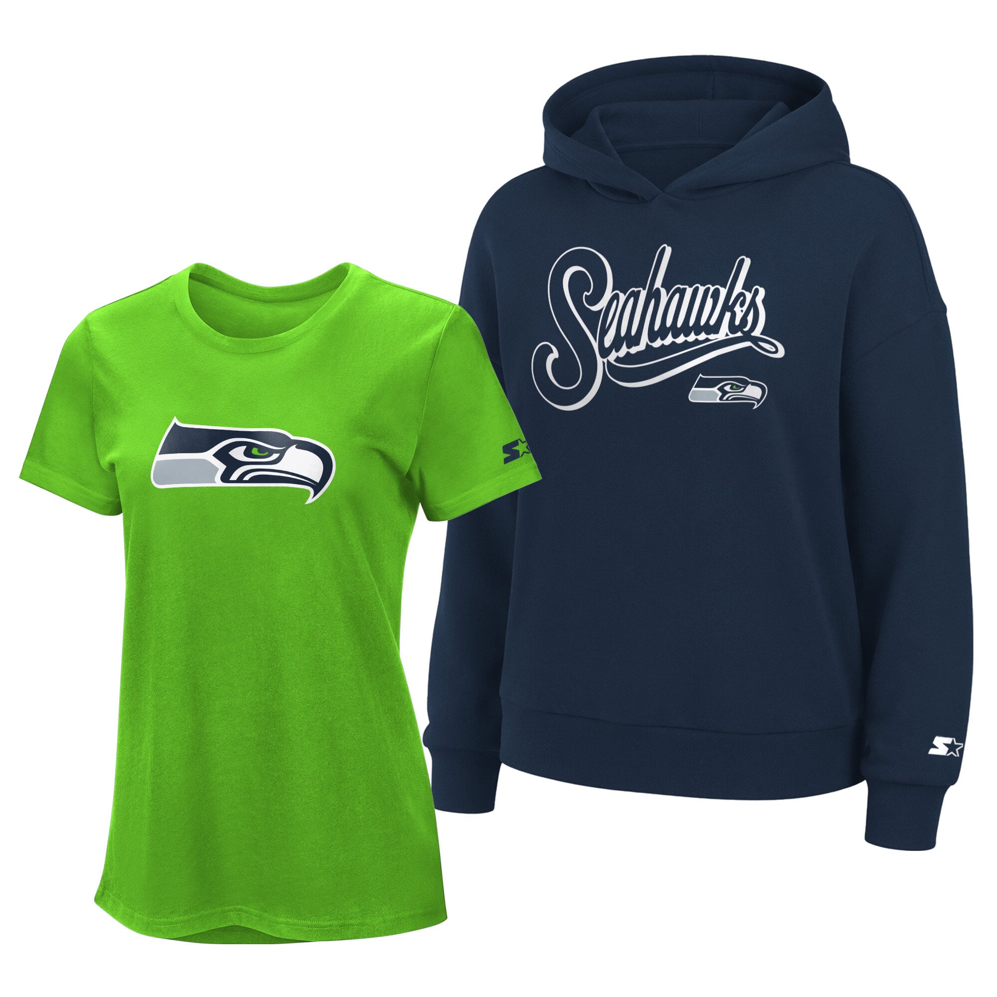 Ensemble sweat à capuche et t-shirt Starter vert fluo/bleu marine Seattle Seahawks pour femme
