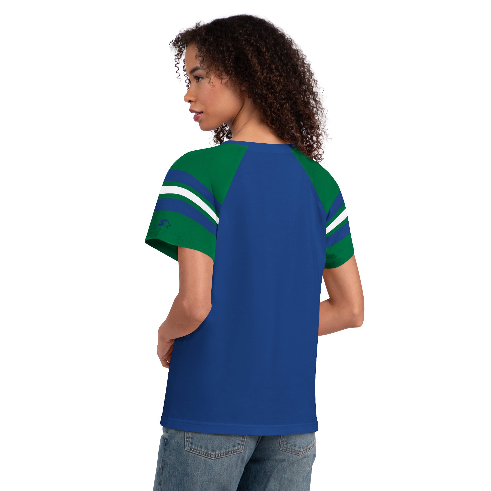 Women's Starter Royal Seattle Seahawks Game On Notch Neck Raglan T-Shirt