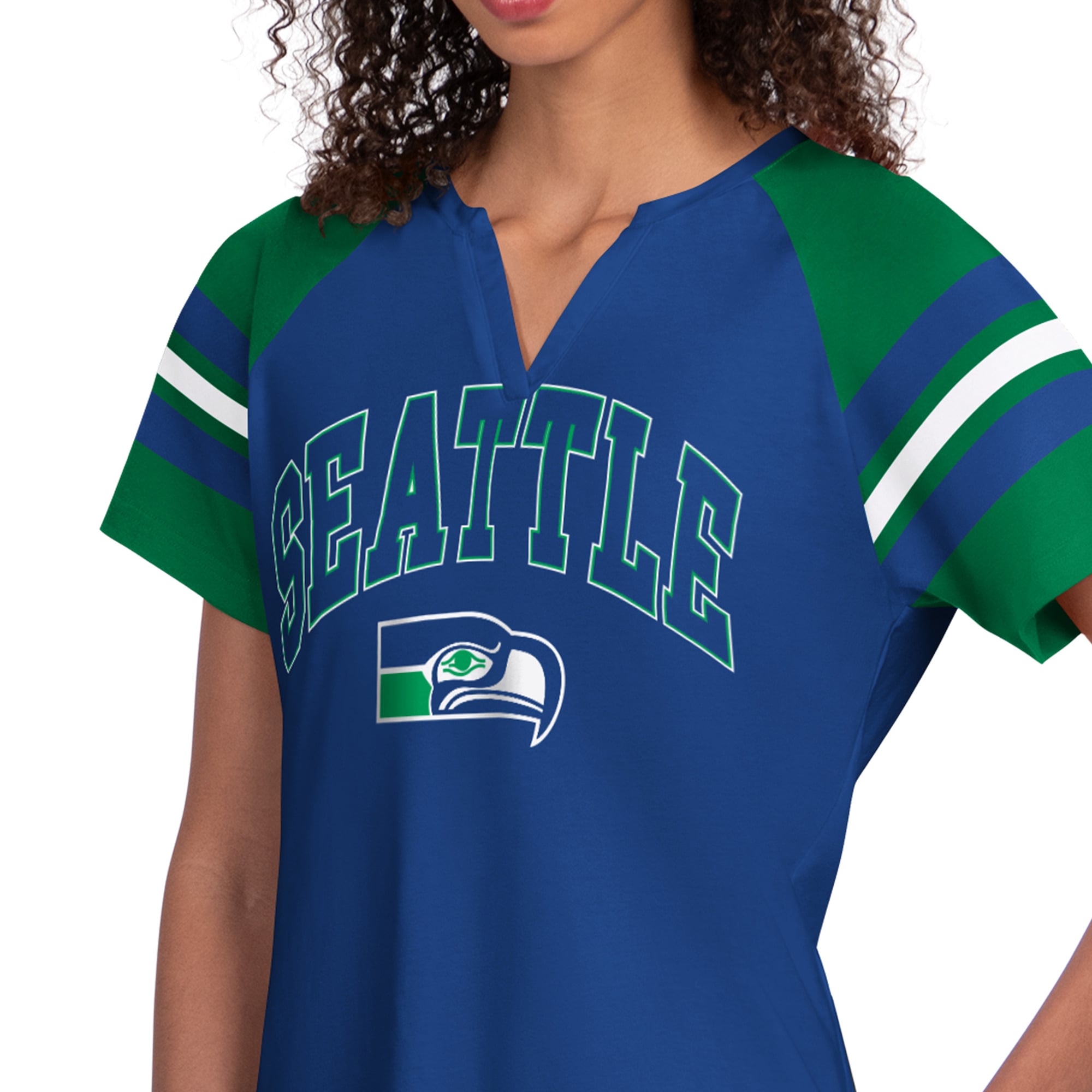 Women's Starter Royal Seattle Seahawks Game On Notch Neck Raglan T-Shirt