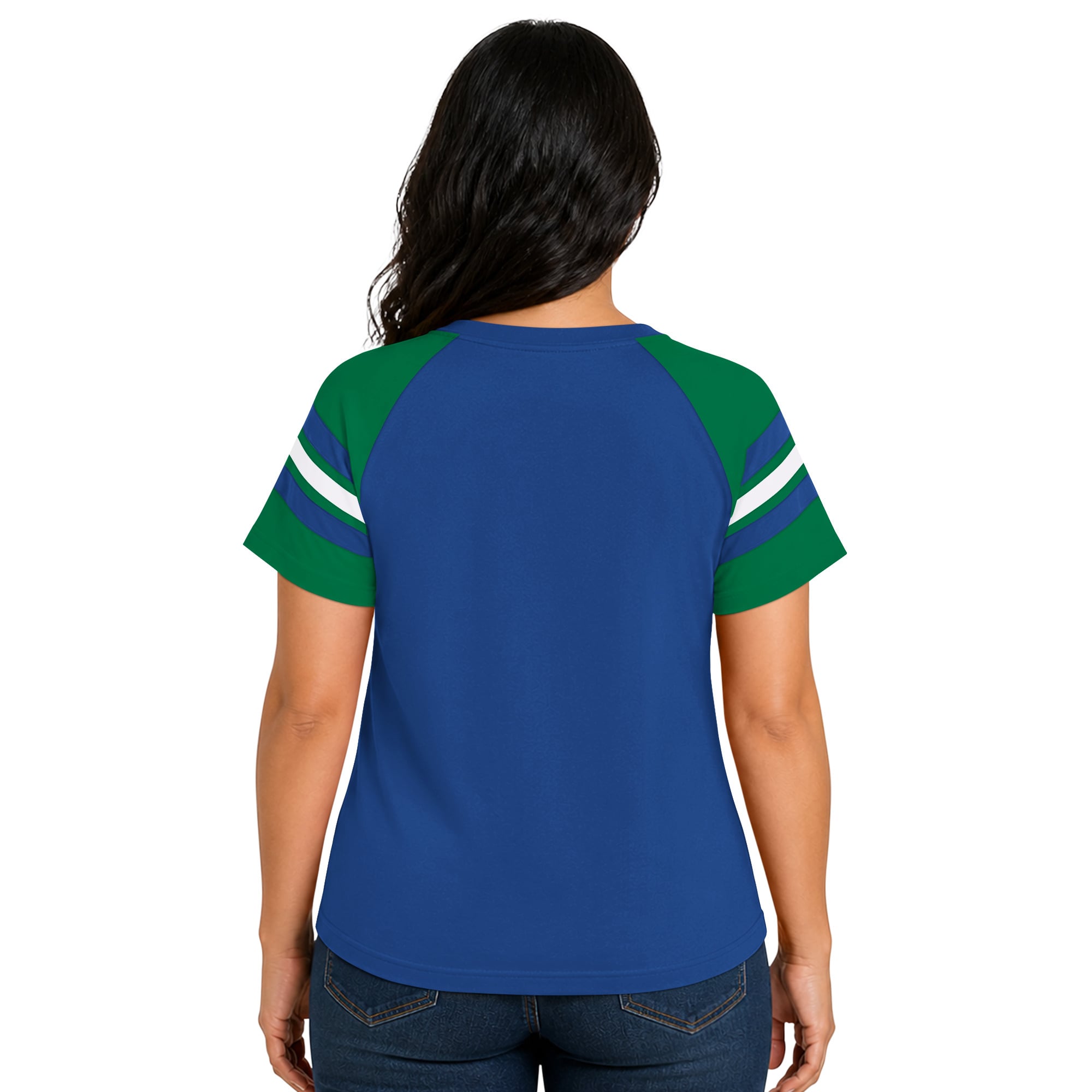 Women's Starter Royal Seattle Seahawks Plus Throwback Game On Notch Neck Raglan T-Shirt