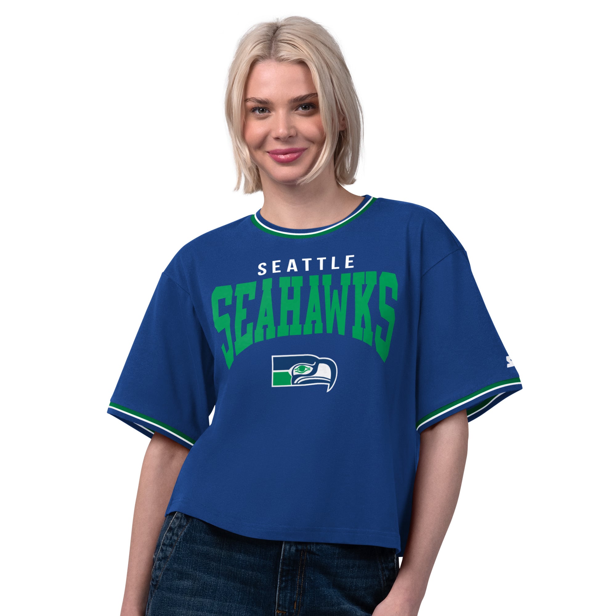 Women's Starter  Royal Seattle Seahawks Vintage Ace Cropped T-Shirt