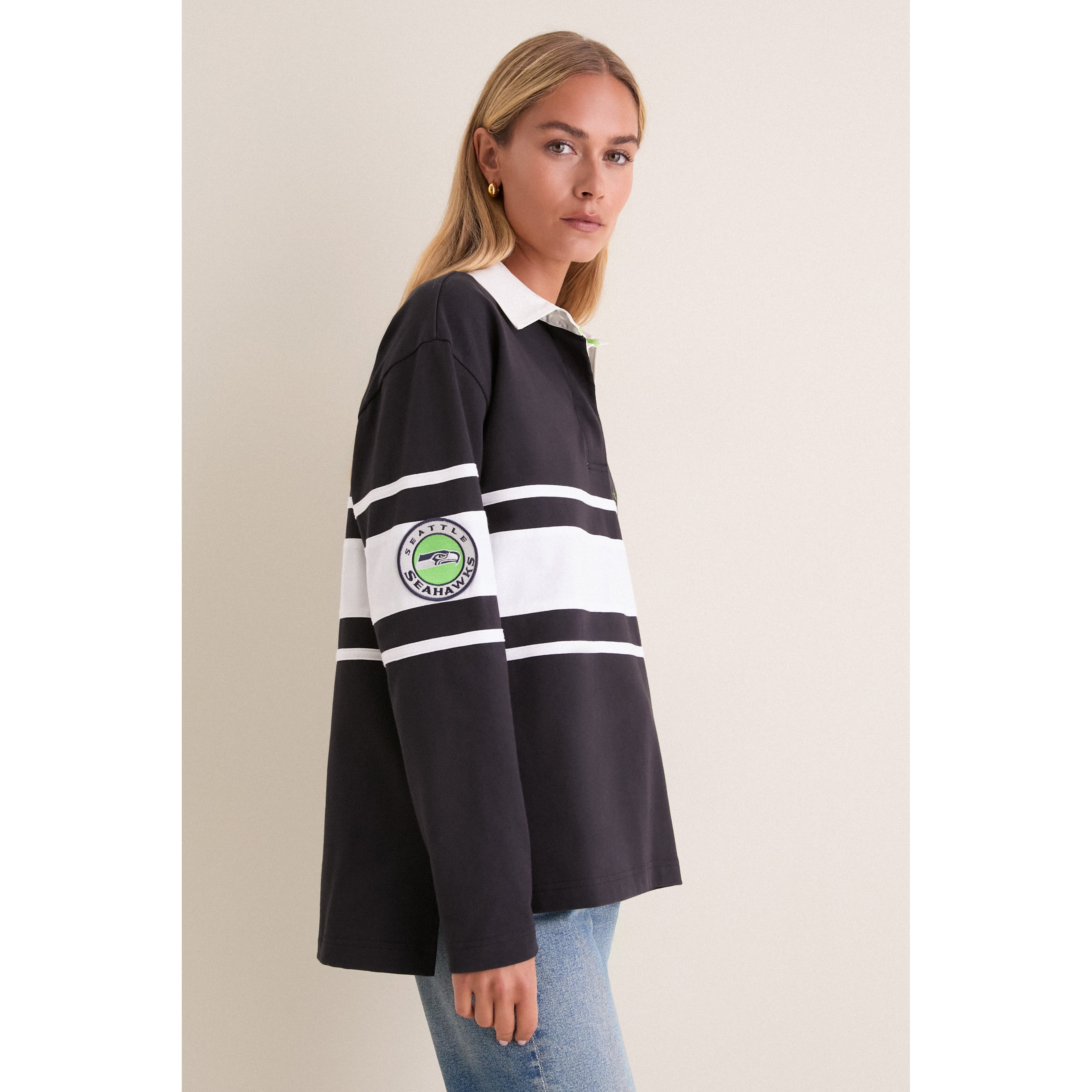 Polo à manches longues bleu marine Seattle Seahawks de l'université Tuckernuck pour femmes